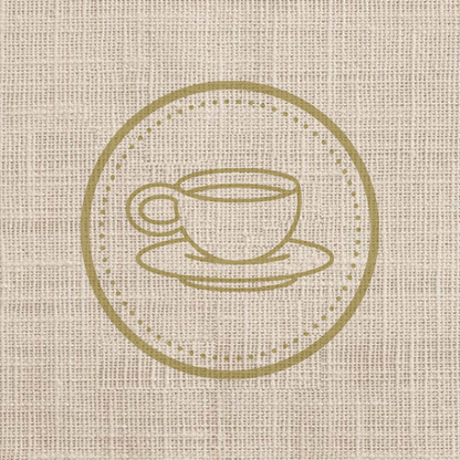 logo coffret découverte tasse à café dorée sur toile de jute