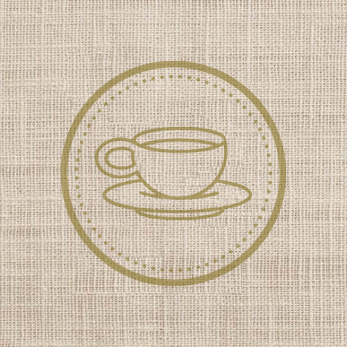 logo coffret découverte tasse à café dorée sur toile de jute